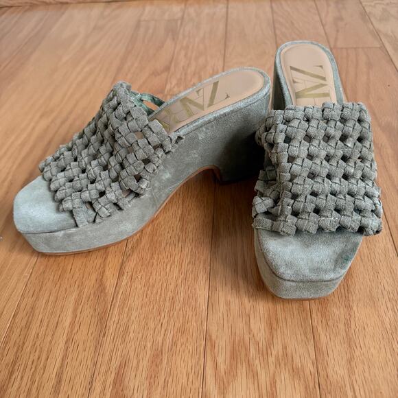 Zara sz 7 green chuncky‎ platform heeled woven slide sandals - Picture 8 of 9